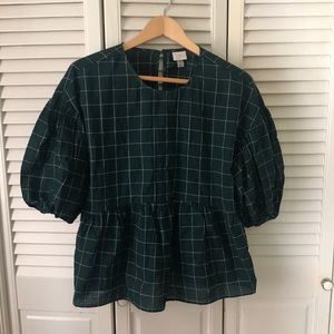 Teal checked peplum blouse - medium